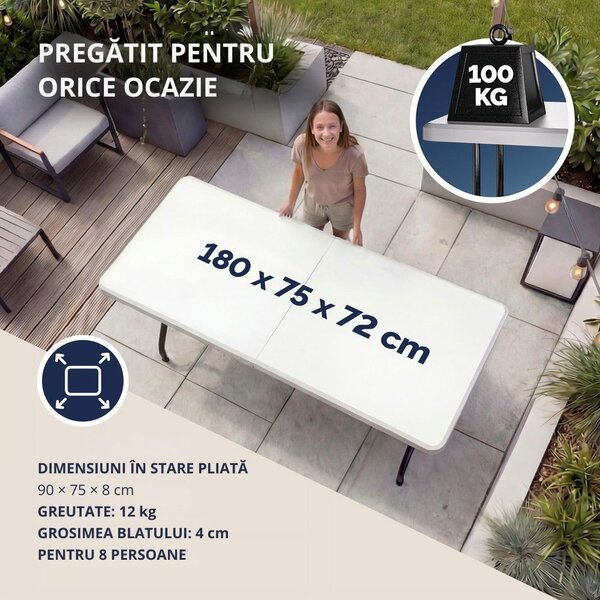 Masa pliabilă pentru bufet KAMIL, 76x183x74cm, alb Casaria