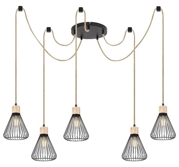 Lustră pe cablu FARFALLE 5xE27/40W/230V neagră/fag Rabalux 3150
