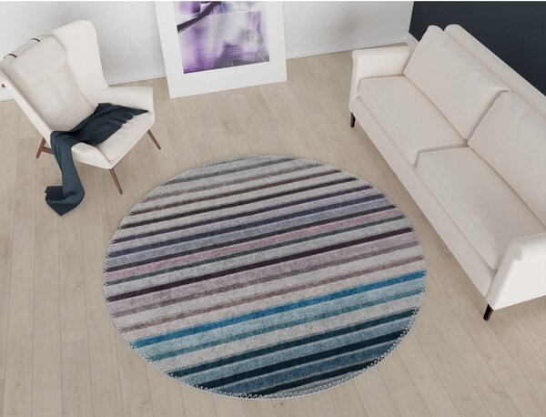 Covor albastru/gri lavabil rotund ø 120 cm – Vitaus