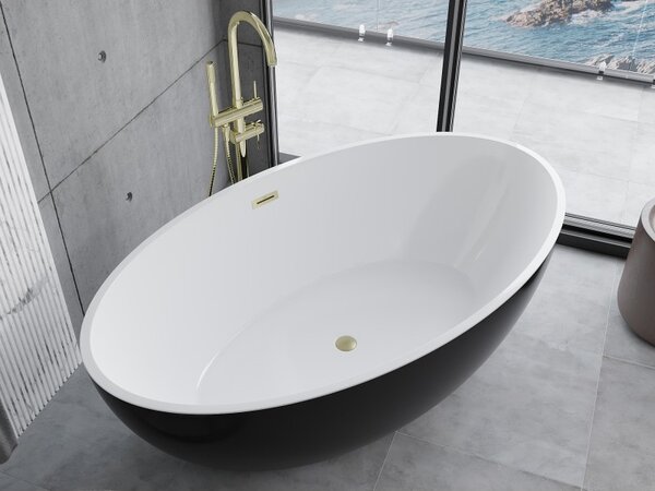 Mexen Nike, cadă de sine stătătoare 175 x 100 cm, alb-negru, preaplin auriu mat, 54071751075-55