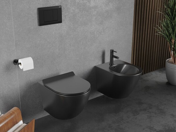 Mexen Lena, vas de toaletă suspendat 490x360x340 mm, Rimless Tornado + scaun de toaletă duroplast, negru mat, 30220185T