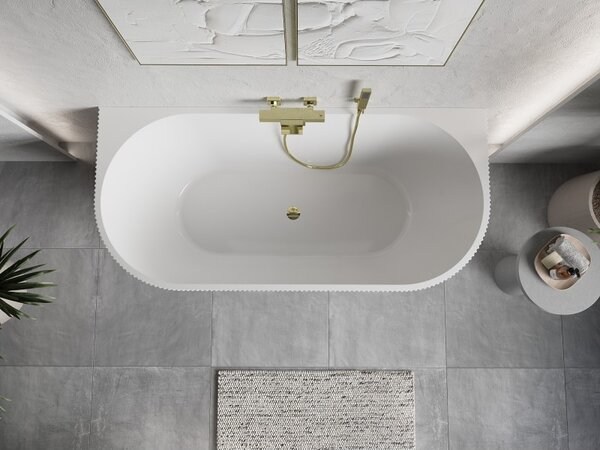 Cadă de baie independentă Mexen Oris cu caneluri 170 x 80 cm, alb lucios, preaplin auriu mat, 52871708000-55