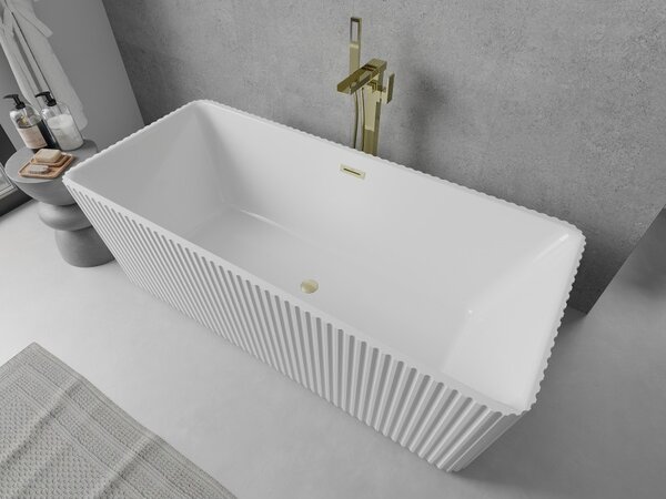 Mexen Nila, cadă de baie independentă cu caneluri 170 × 75 cm, alb lucios, preaplin auriu mat, 52841708000-55
