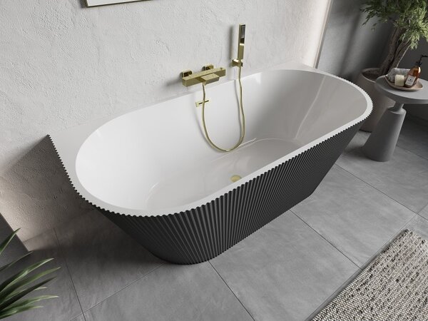 Mexen Oris, cadă de baie independentă cu caneluri 170 x 80 cm, alb-gri, preaplin auriu mat, 52871708062-55