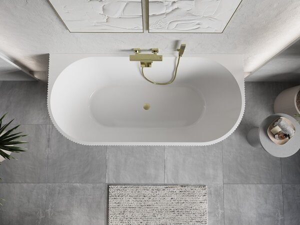Cadă de baie independentă Mexen Oris cu caneluri 150 x 75 cm, alb-negru, preaplin auriu mat, 52871507575-55