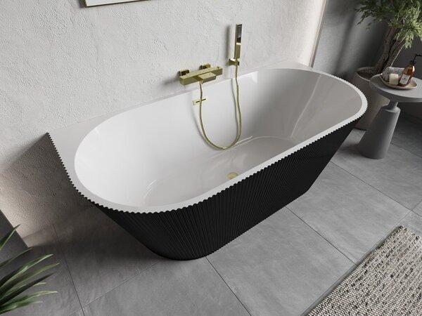 Cadă de baie independentă Mexen Oris cu caneluri 150 x 75 cm, alb-negru, preaplin auriu mat, 52871507575-55