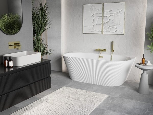 Cadă de baie independentă Mexen Oris cu caneluri 170 x 80 cm, alb lucios, preaplin auriu mat, 52871708000-55
