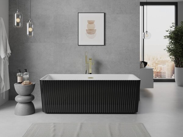 Mexen Nila, cadă de baie independentă cu caneluri 170 x 75 cm, alb-negru, preaplin auriu mat, 52841708075-55