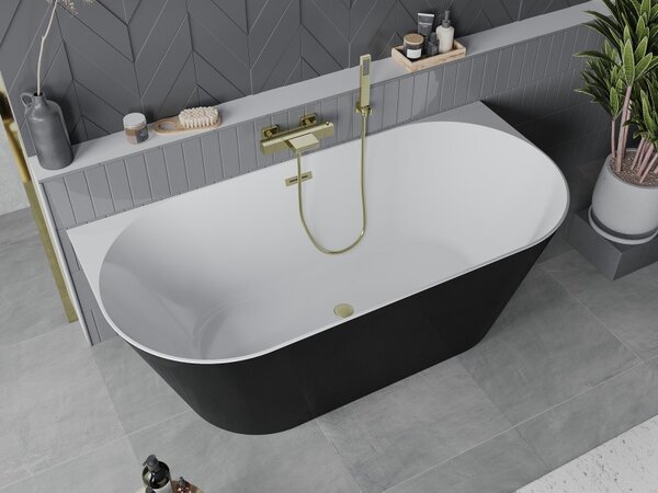 Mexen Oval Slim, cadă de baie independentă lângă perete, 170 x 80 cm, alb-negru, preaplin auriu mat, 52661708075-55