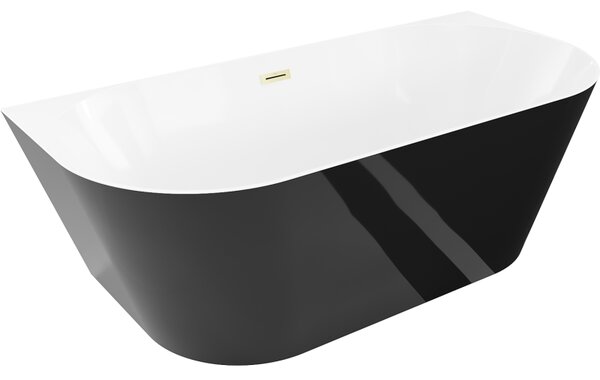 Mexen Oval Slim, cadă de baie independentă lângă perete, 170 x 80 cm, alb-negru, preaplin auriu mat, 52661708075-55