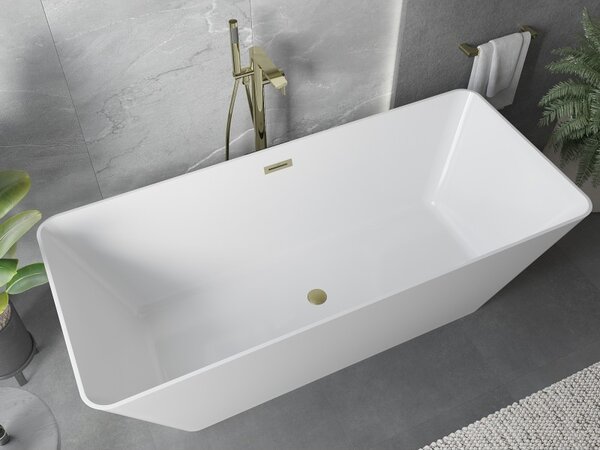 Mexen Velo Slim, cadă de baie independentă 170 × 75 cm, alb lucios, preaplin auriu mat, 52811707500-55