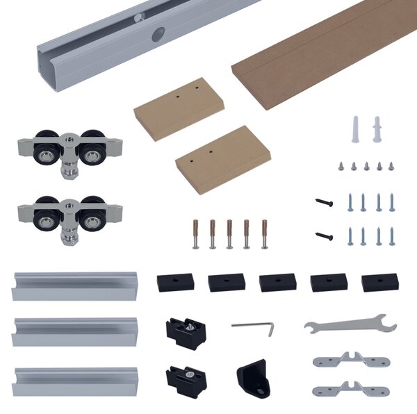 HOMCOM sina cu set de accesorii pentru usi glisante din lemn rustic | Aosom Romania
