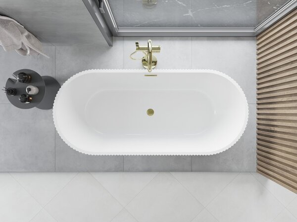 Mexen Yara, cadă de baie independentă cu caneluri 170 x 75 cm, alb-negru, preaplin auriu mat, 52861707575-55