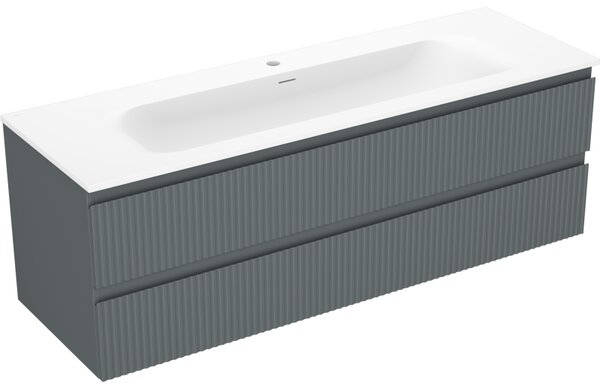 Mexen Rivel, mobilier baie 140 cm cu lavoar Vela, 2 sertare, canelat, grafit mat/alb mat, 91A20-14047-2-BFF66-W23M