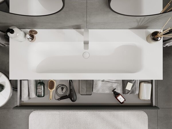 Mexen Rivel, mobilier baie 140 cm cu lavoar Vela, 1 sertar, canelat, grafit mat/alb mat, 91A20-14023-1-BF66-W23M0