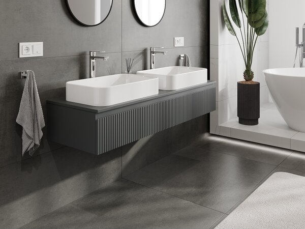 Mexen Rivel, mobilier de baie sub lavoar 140 cm cu blat, 1 sertar, canelat, grafit mat - 91A20-14023-1-BFC66