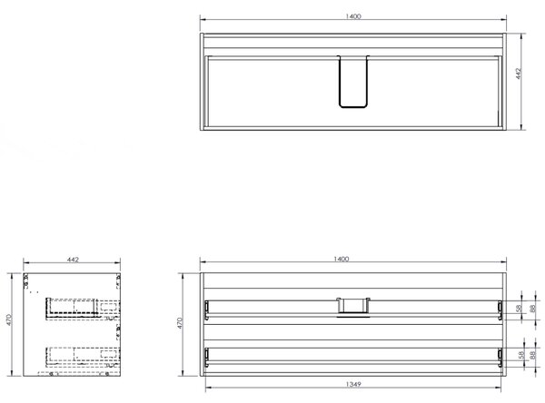 Mexen Orio, mobilier de baie sub chiuvetă 140 cm, 2 sertare, alb lucios, 91A10-14047-2-BFF00