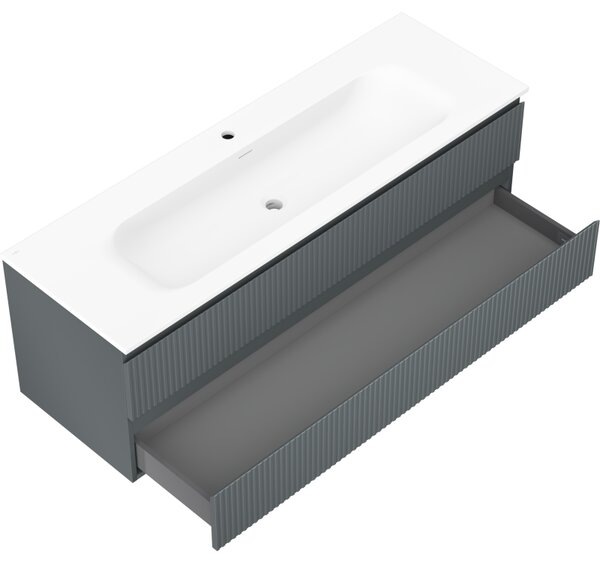 Mexen Rivel, mobilier baie 140 cm cu lavoar Vela, 2 sertare, canelat, grafit mat/alb mat, 91A20-14047-2-BFF66-W23M