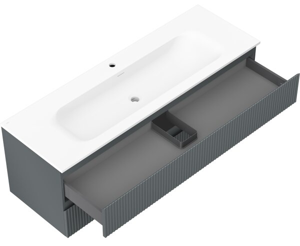 Mexen Rivel, mobilier baie 140 cm cu lavoar Vela, 2 sertare, canelat, grafit mat/alb mat, 91A20-14047-2-BFF66-W23M