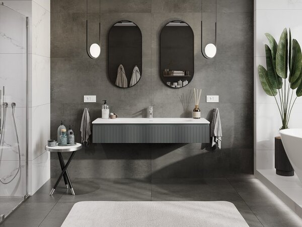 Mexen Rivel, mobilier baie 140 cm cu lavoar Vela, 1 sertar, canelat, grafit mat/alb mat, 91A20-14023-1-BF66-W23M0