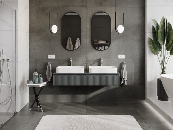 Mexen Rivel, mobilier de baie sub lavoar 140 cm cu blat, 1 sertar, canelat, grafit mat - 91A20-14023-1-BFC66