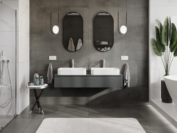 Mexen Rivel, mobilier de baie sub chiuvetă 140 cm, 1 sertar, canelat, grafit mat, 91A20-14023-1-BF66