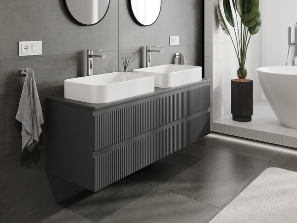 Mexen Rivel, mobilier de baie sub chiuvetă 140 cm, 2 sertare, canelat, grafit mat, 91A20-14047-2-BFF66
