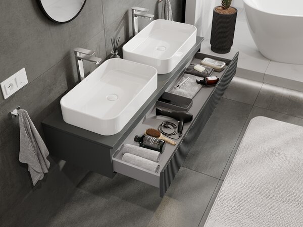 Mexen Rivel, mobilier de baie sub chiuvetă 140 cm, 1 sertar, canelat, grafit mat, 91A20-14023-1-BF66