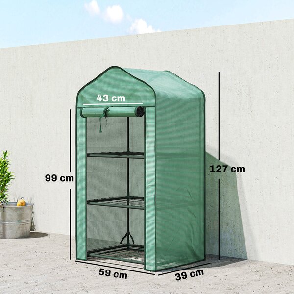 Outsunny Mini seră de grădină cu husă din PE, 3 rafturi și ușă rulabilă, 59x39x127 cm, verde | Aosom Romania