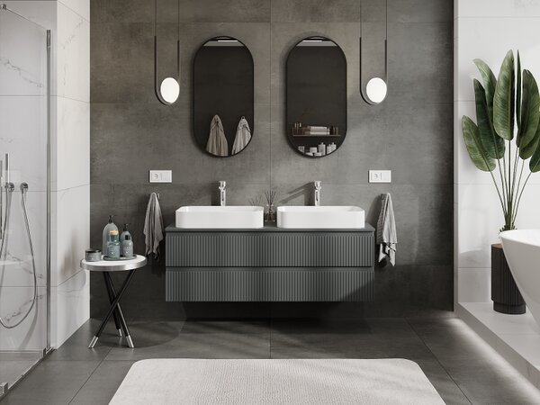 Mexen Rivel, mobilier de baie sub chiuvetă 140 cm, 2 sertare, canelat, grafit mat, 91A20-14047-2-BFF66