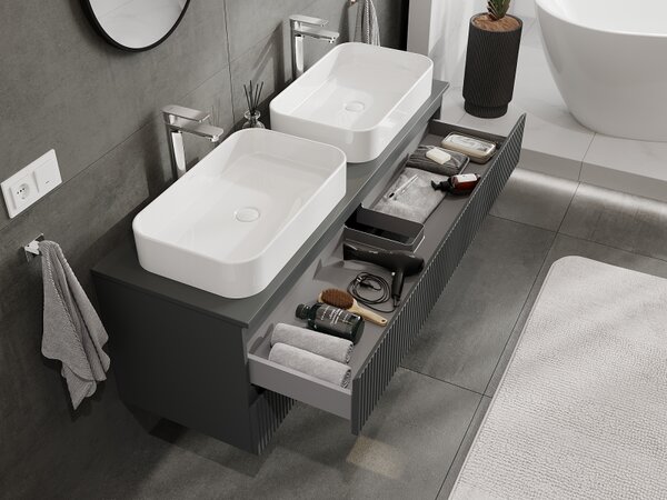 Mexen Rivel, mobilier de baie sub chiuvetă 140 cm, 2 sertare, canelat, grafit mat, 91A20-14047-2-BFF66