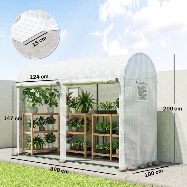 Outsunny Seră Tunel de Grădină pentru Plante și Legume, cu 2 Uși Rulabile și 4 Ferestre, 3 x 1 x 2 m | Aosom Romania