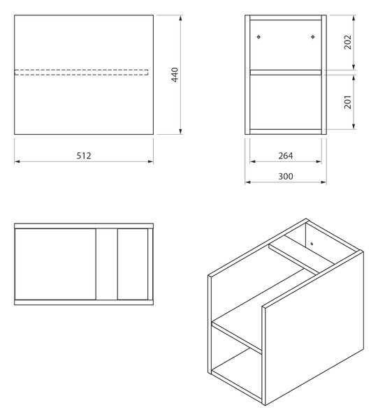 Sapho Sapho, Dulap inferior LOREA cu raft 30x44x51.2cm, alb mat, LE025-3131