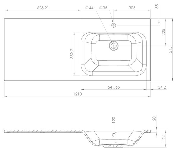 Sapho Sapho, dulap LOREA 120x46x51.5cm (30P+90cm), dreapta, alb mat, LE090-3131-R-04