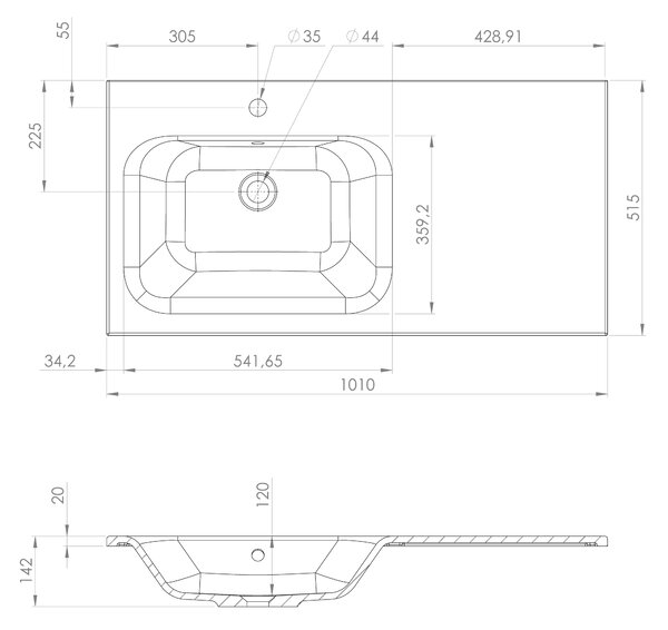 Sapho Sapho, Dulap LOREA 100x46x51.5cm (70+30Buccm), stânga, stejar Alabama/alb mat, LE070-2231-L-12