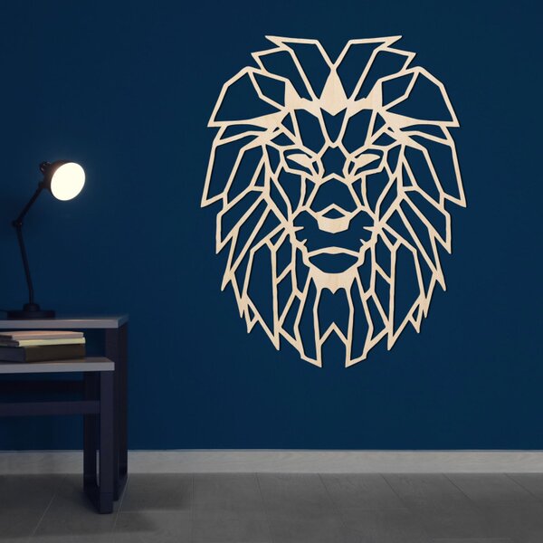 Decorațiune murală din lemn cu siluetă geometrică de leu - LEONIS