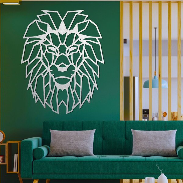 Decorațiune murală din lemn cu siluetă geometrică de leu - LEONIS