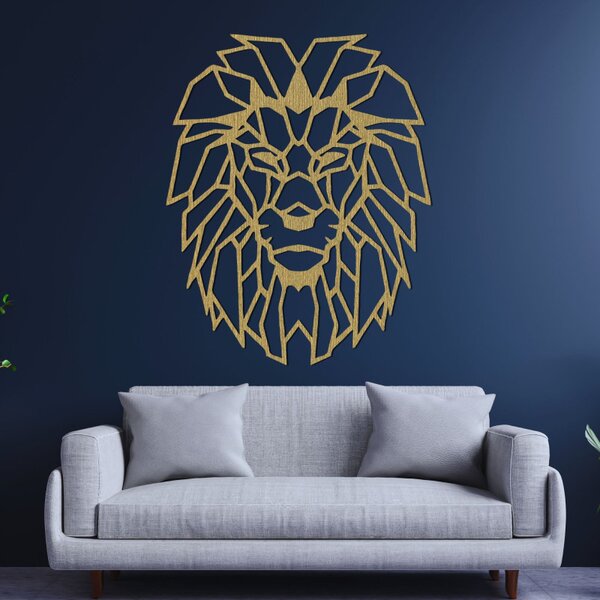 Decorațiune murală din lemn cu siluetă geometrică de leu - LEONIS