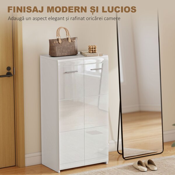 HOMCOM Dulap pentru Pantofi Lucios, Mobilier Modern cu Rafturi Reglabile pentru Hol, Coridor, Capacitate 10 Perechi, Alb | Aosom Romania