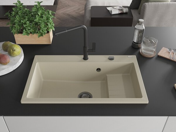 Mexen Omar, chiuveta granit cu 1 camera 800x480x210 mm, bej, sifon grafit, 6520801005-69-B