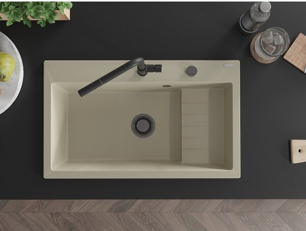 Mexen Omar, chiuveta granit cu 1 camera 800x480x210 mm, bej, sifon grafit, 6520801005-69-B