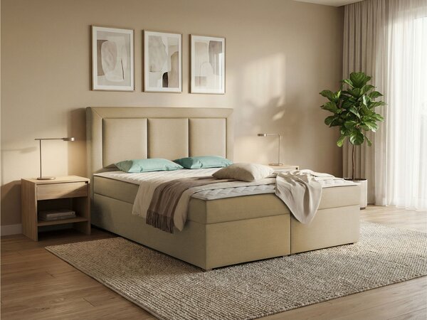 Pat boxspring Pomona 112Boxspring, Dublu, Maro deschis, 140x200, Tapiterie, Somiera patSomiera pat, 14x22x12cm