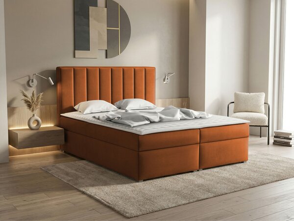 Pat boxspring Pomona 116Boxspring, Dublu, Portocaliu, 160x200, Tapiterie, Somiera patSomiera pat, 16x22x12cm