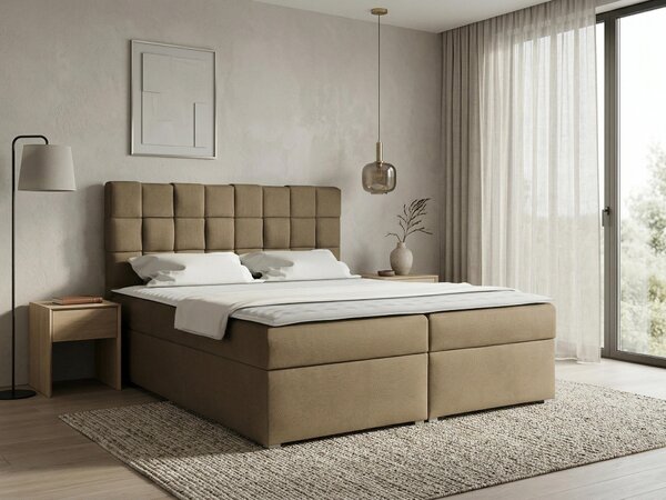 Pat boxspring Pomona 117Boxspring, Dublu, Maro deschis, 180x200, Tapiterie, Somiera patSomiera pat, 18x22x12cm
