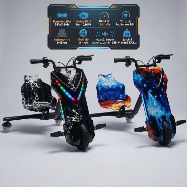 Driftmax™ Kart Electric Cu 3 Roți Pentru Drift, Gheață și foc