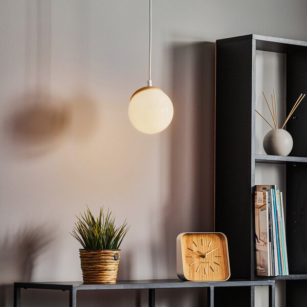 Eko-Light Lampă suspendată Sfera 1 bec sticlă/lemn deschis, reglabil, Alb, Camera de zi / sufragerie, Sticlă, Modern, glob