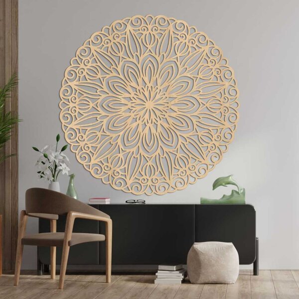 Mandala sculptată din lemn pentru perete, floarea timpului - ORIN
