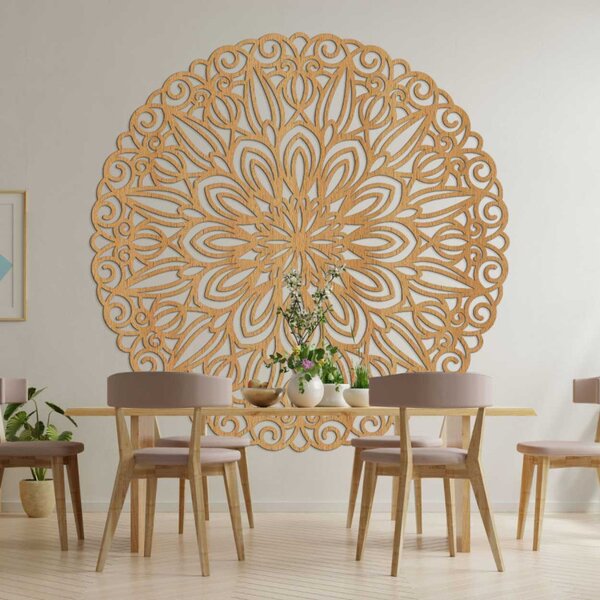 Mandala sculptată din lemn pentru perete, floarea timpului - ORIN