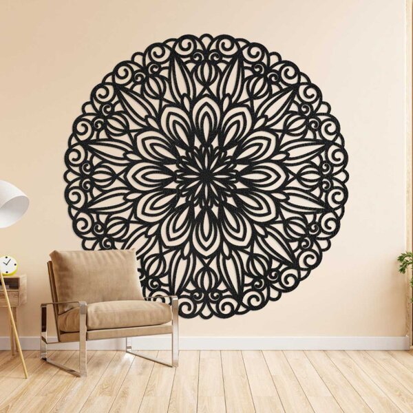 Mandala sculptată din lemn pentru perete, floarea timpului - ORIN