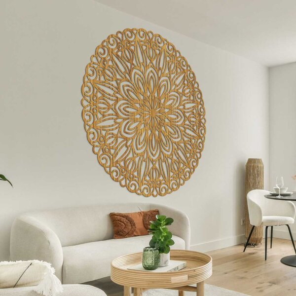 Mandala sculptată din lemn pentru perete, floarea timpului - ORIN